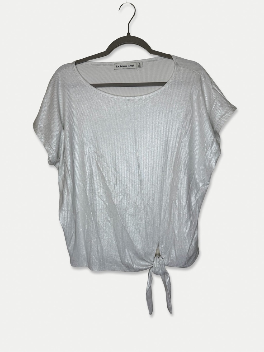 RM Rebecca Minkoff Metallic Oversized blouse Size M Front Tie GUC